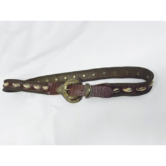 Neiman Marcus Metal Chain Gold Tone Mesh Brown Leather Belt Paisley Studded Sz 6 main image 12